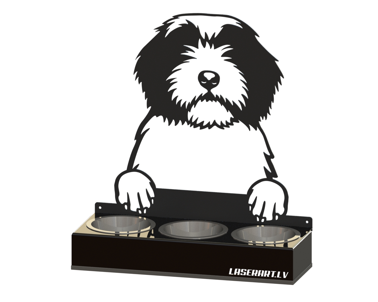 3-Bowl Dog Feeder, Polish Lowland Sheepdogs Dog breed, Raised Feeding Station