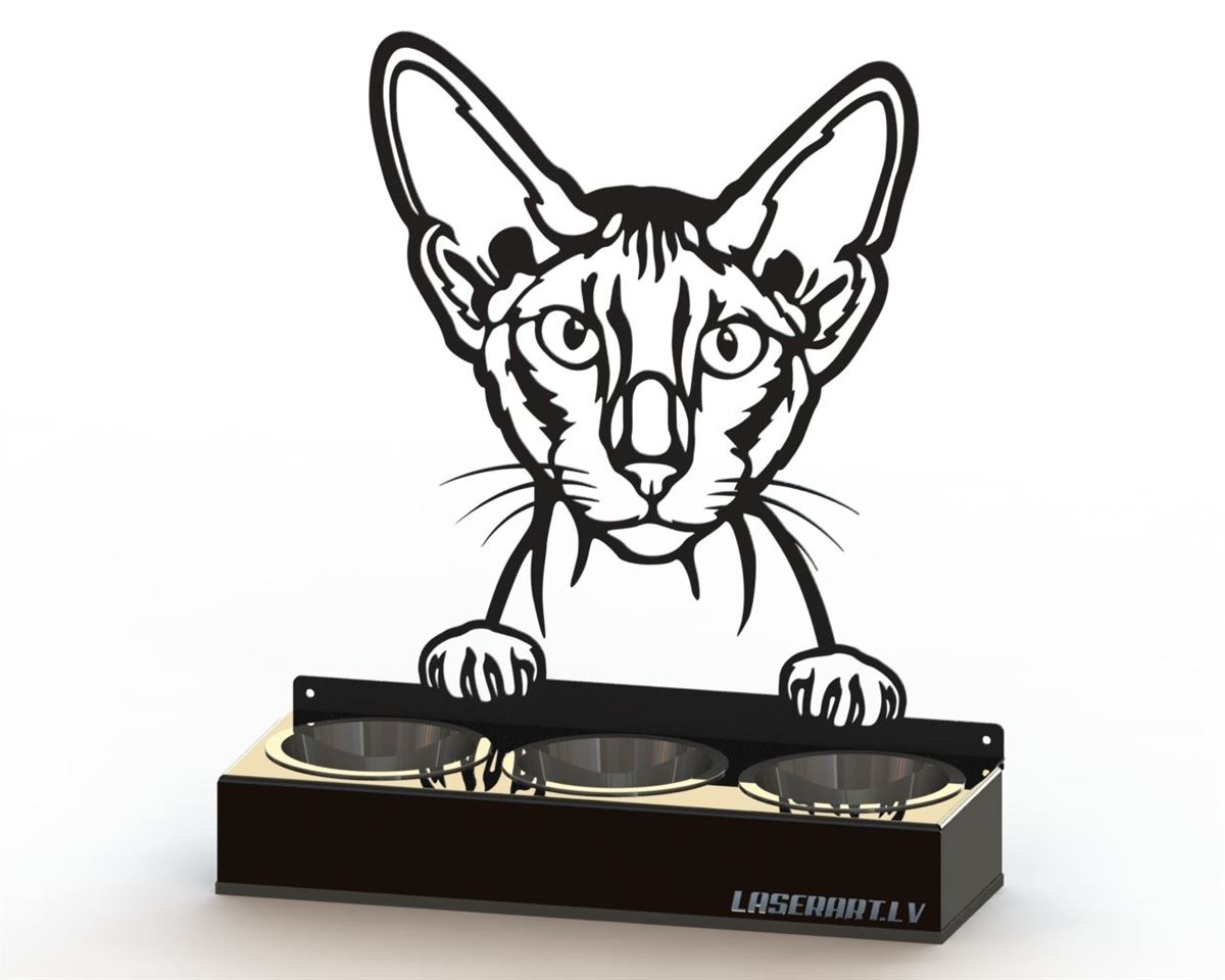 3-Bowl Cat Feeder, Peterbald Cat breed, Raised Feeding Station