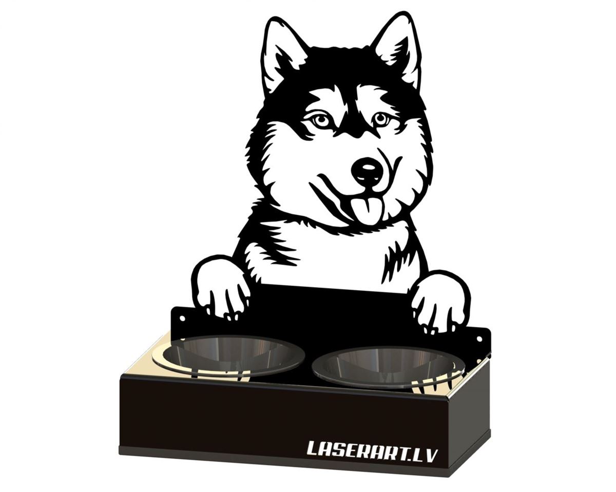 2-Bowl Dog Feeder, Siberian Husky Dog breed, Raised Feeding Station