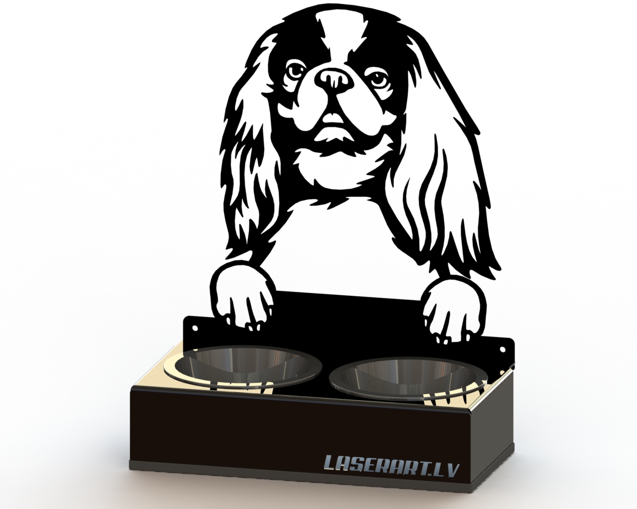 2-Bowl Dog Feeder, English Toy Spaniels Dog breed, Raised Feeding Station