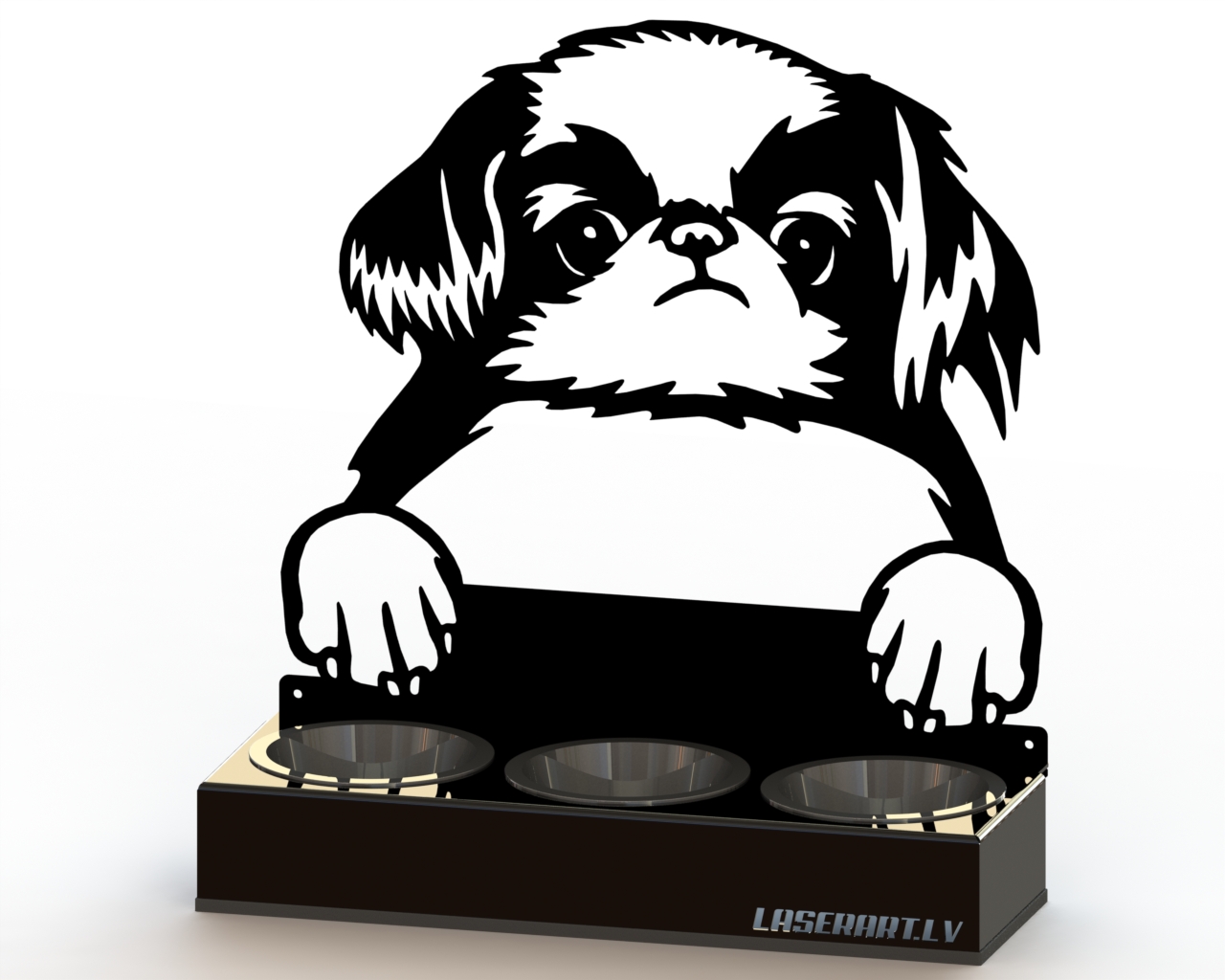 3-Bowl Dog Feeder, Japanese Chin Dog breed, Raised Feeding Station